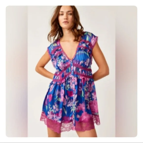 Free People SPRING FLING MINI DRESS SIZE LARGE - Picture 2 of 16